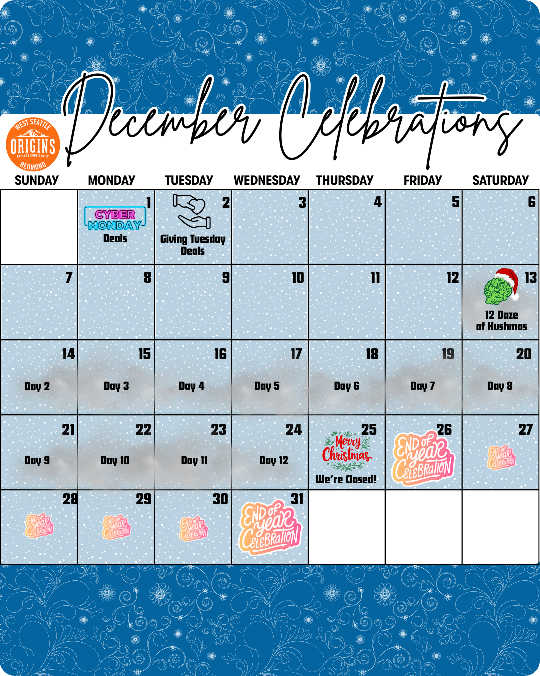 December Celebrations Calendar
